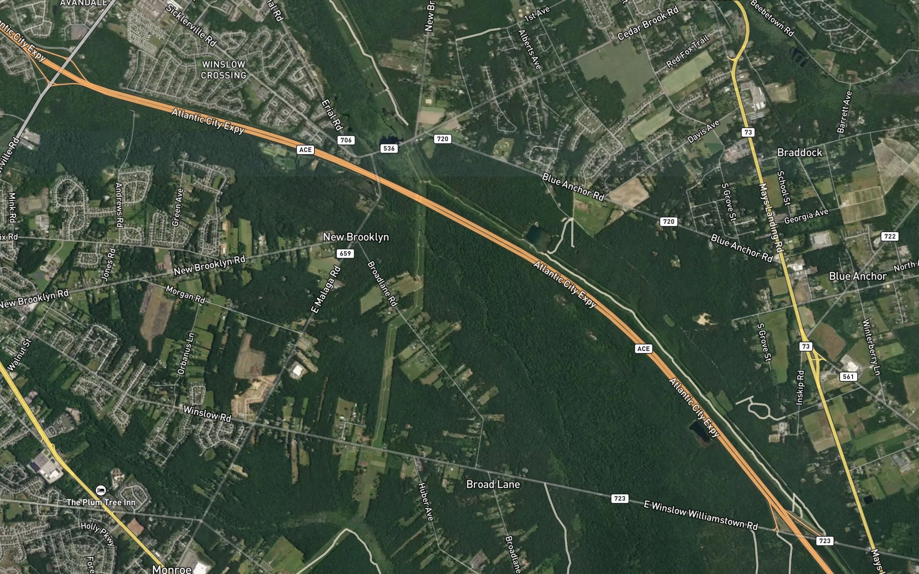 Satellite map of the Ducks Nest Stream