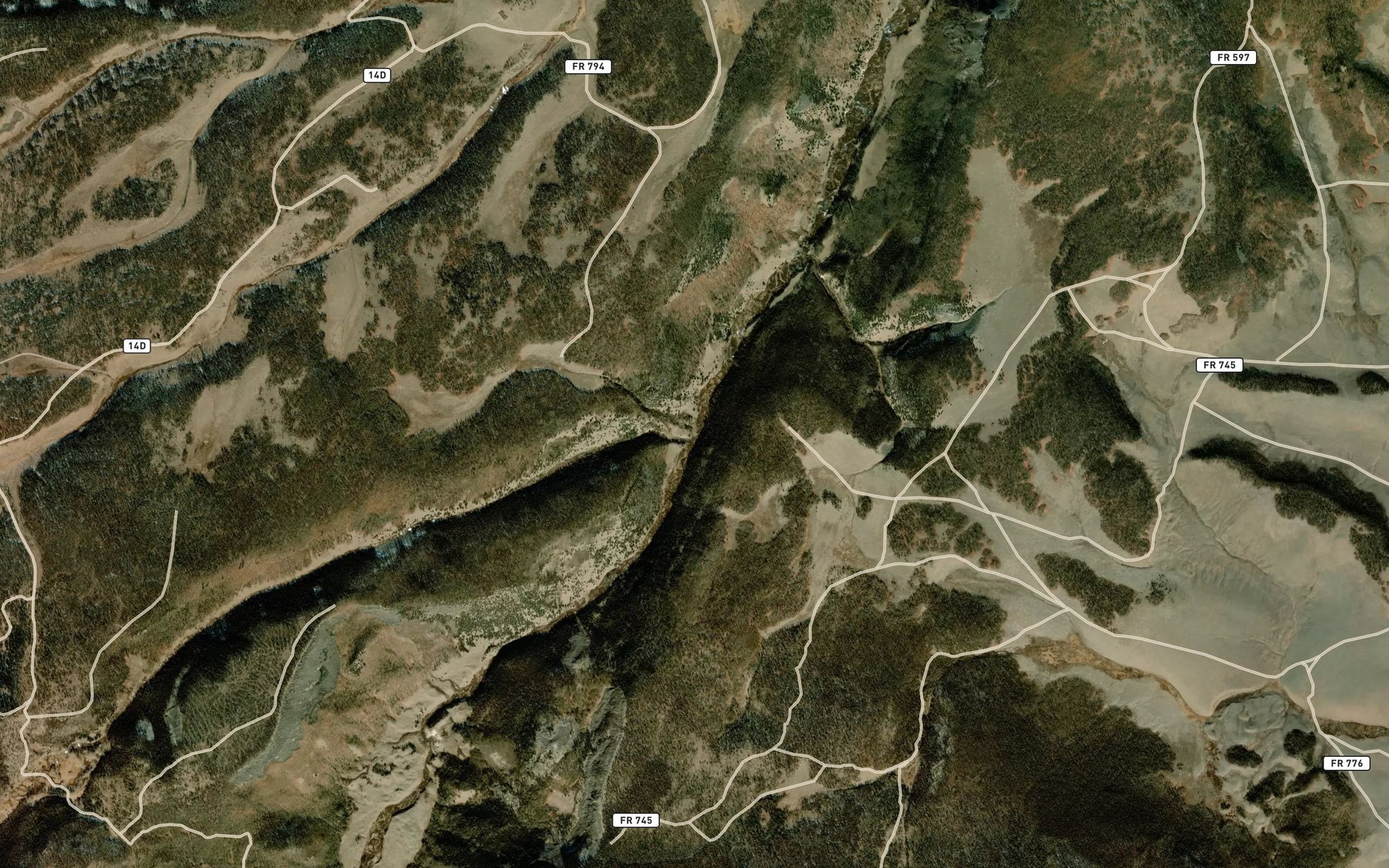 Satellite map of the Nutras Creek