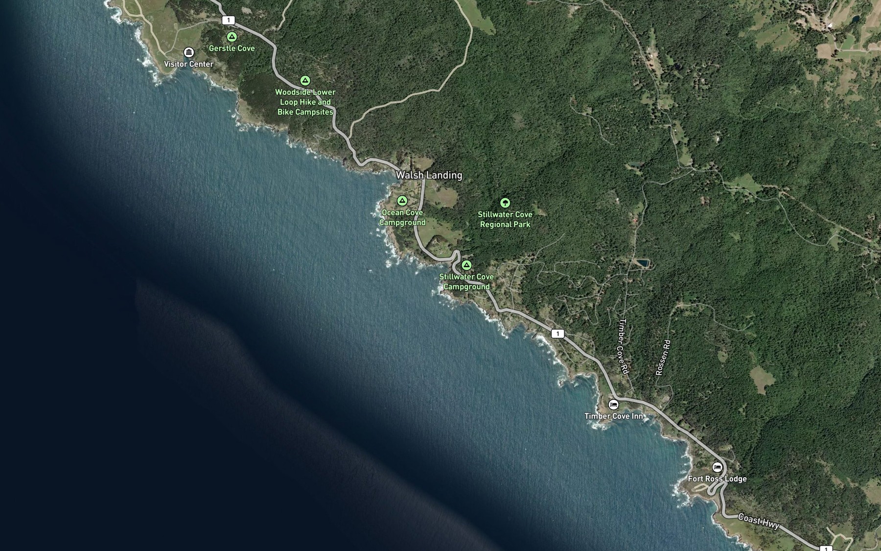 Satellite map of the Stillwater Cove