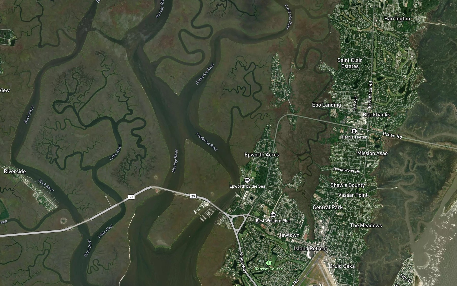 Satellite map of the Hawkins Creek