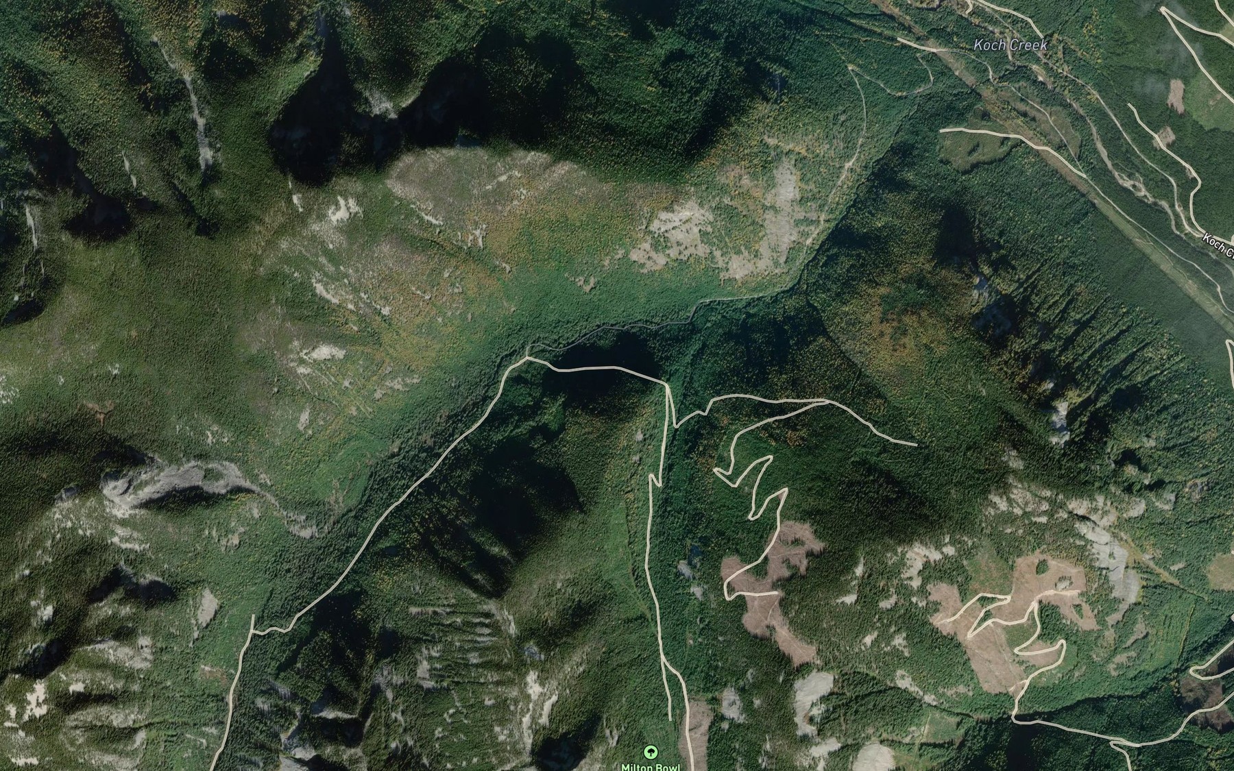 Satellite map of the Milton Creek