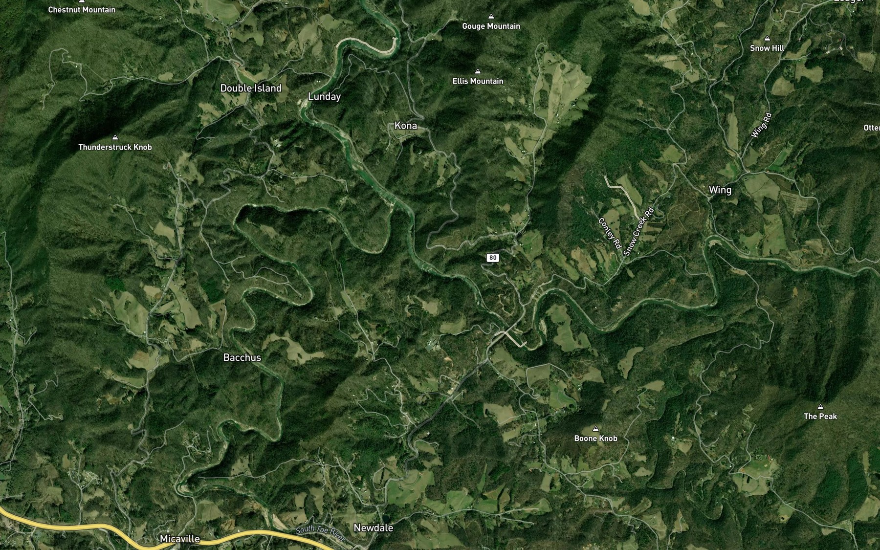 Satellite map of the Rebels Creek