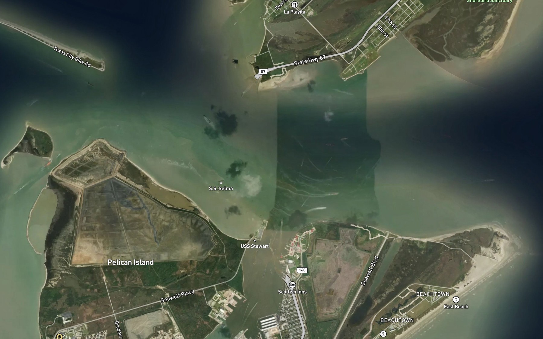 Satellite map of the Bolivar Roads Channel