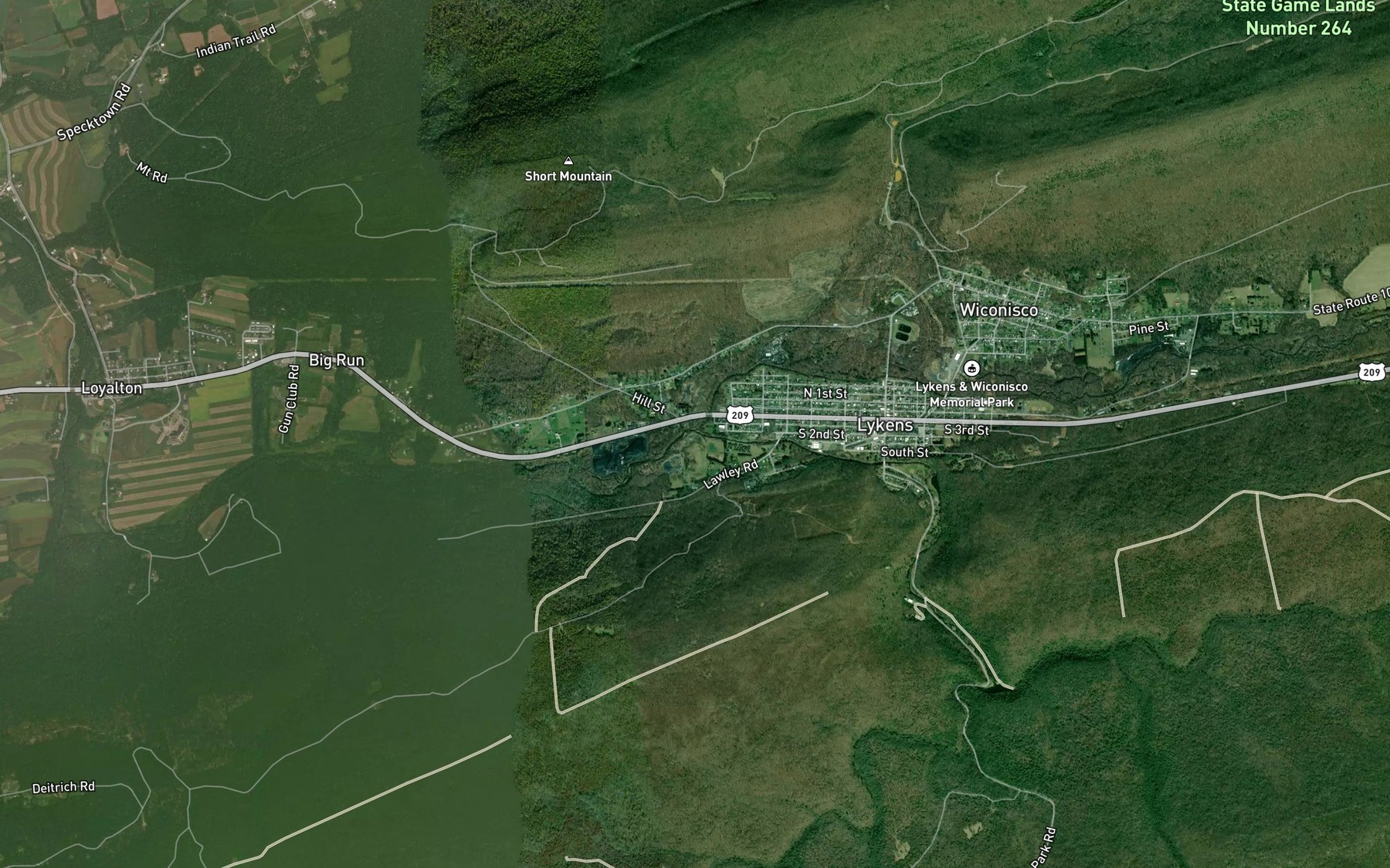 Satellite map of the Rattling Creek