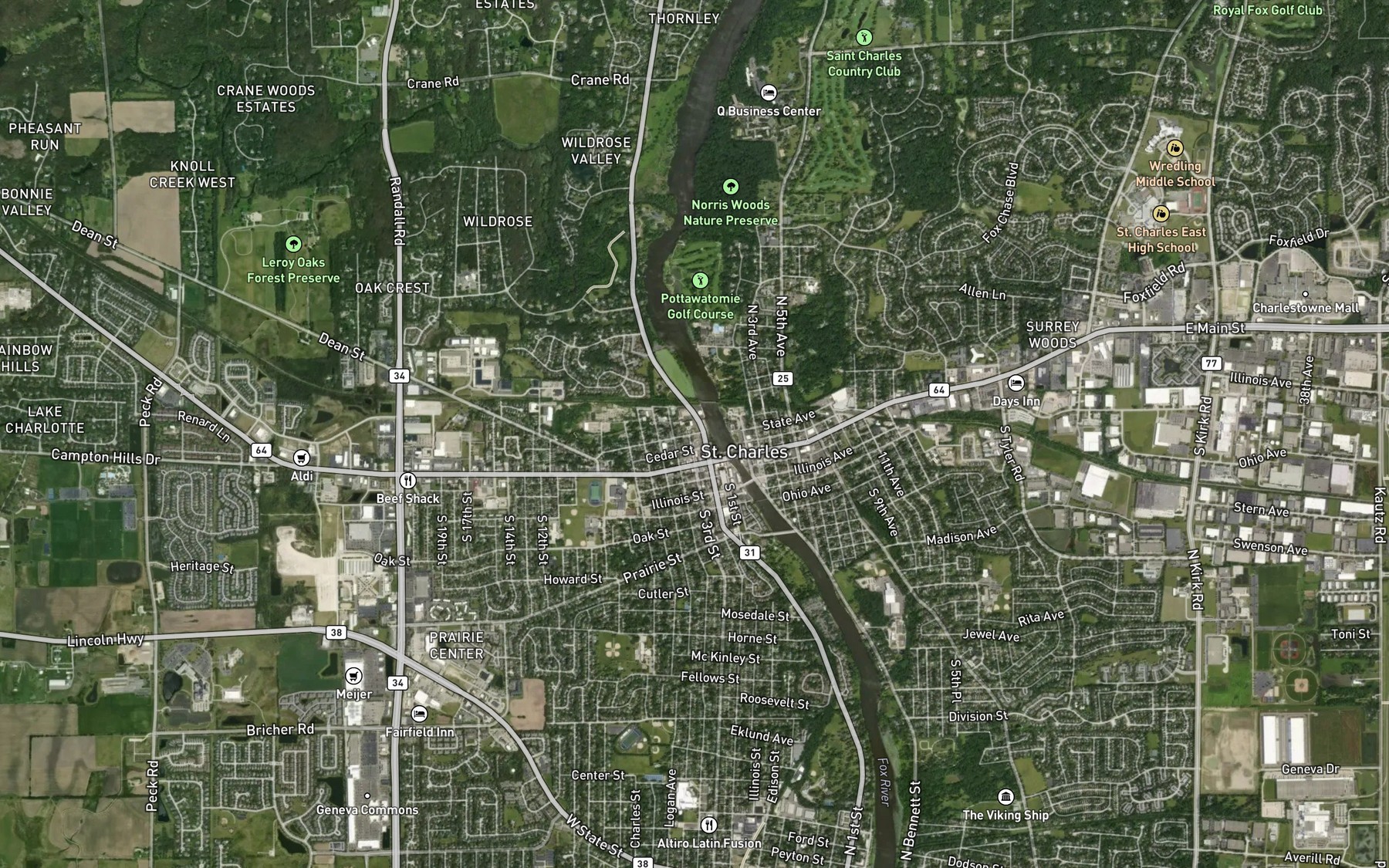 Satellite map of the Saint Charles South Lake