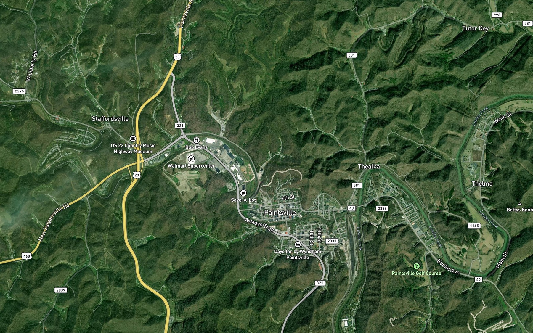 Satellite map of the Hoss Mill Branch