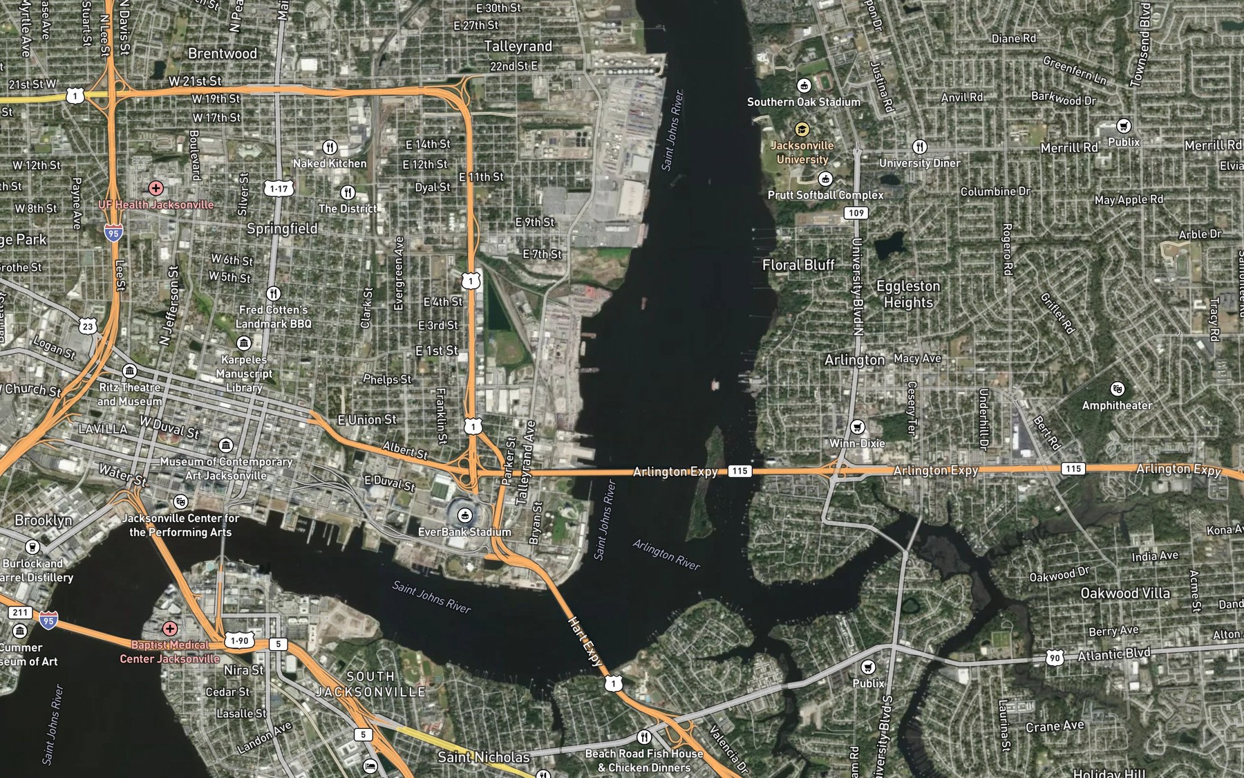 Satellite map of the Terminal Channel