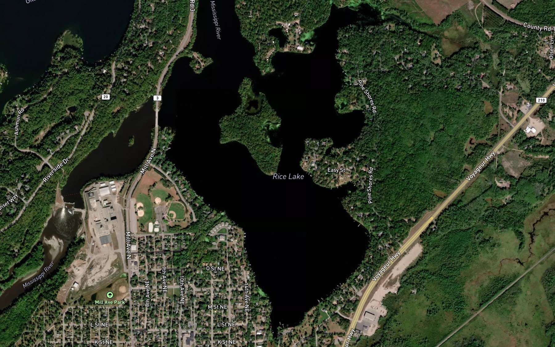 Satellite map of the Rice Lake