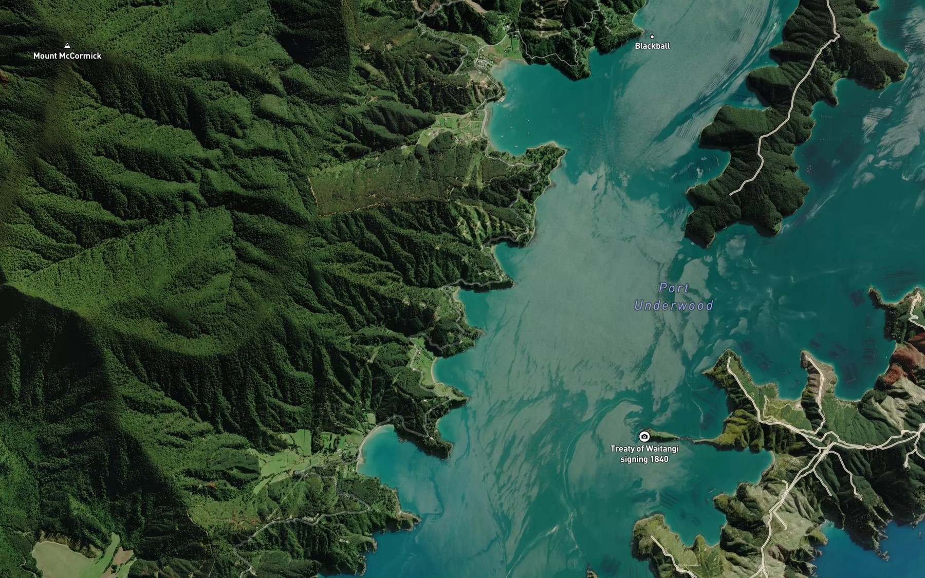 Satellite map of the Tom Canes Bay