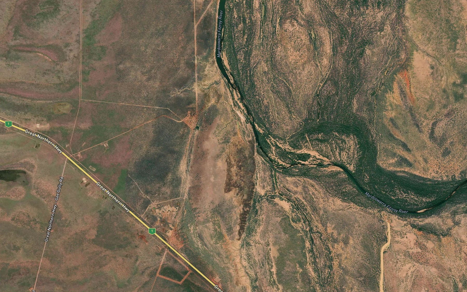 Satellite map of the Minnie River