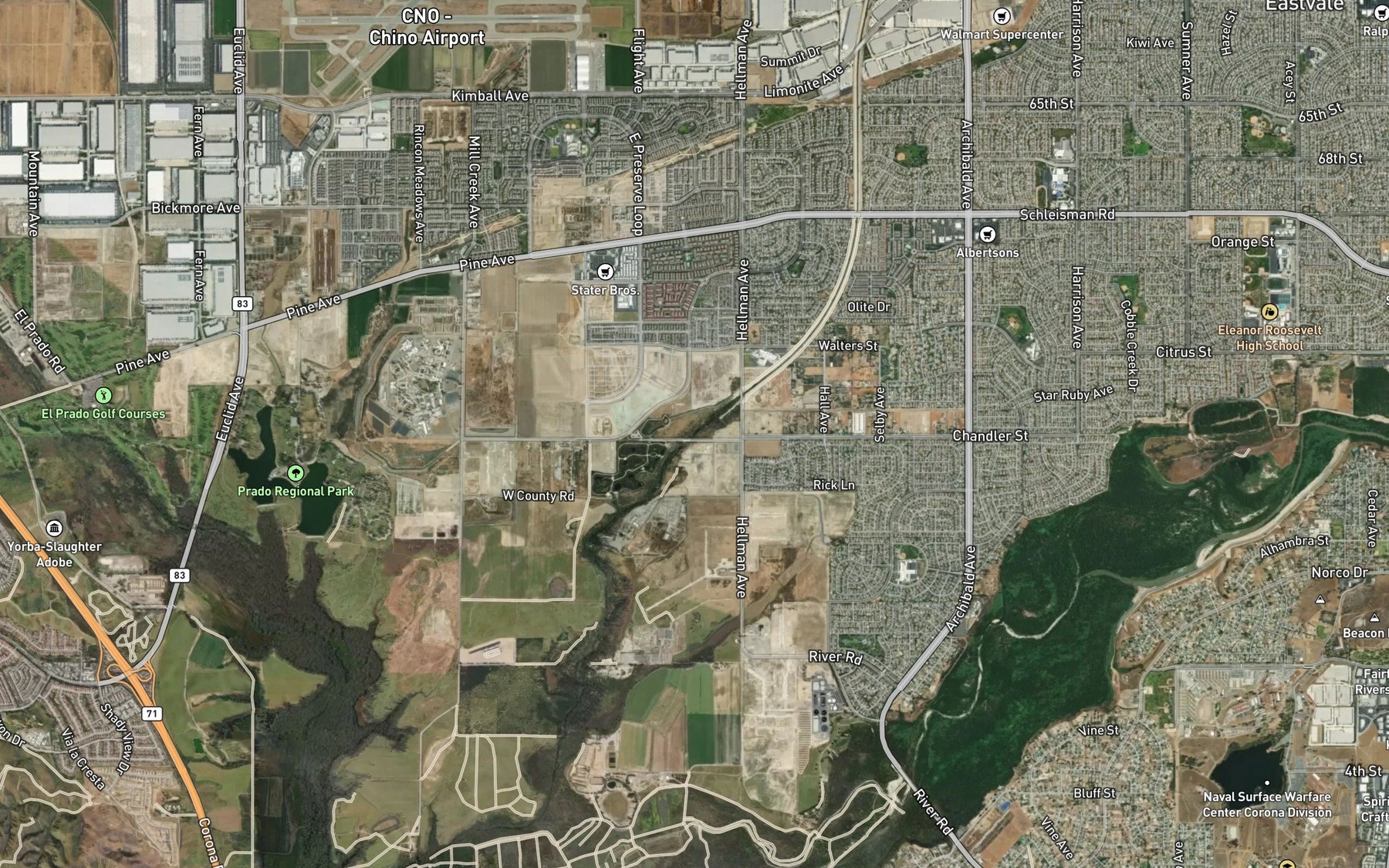 Satellite map of the Cucamonga Creek