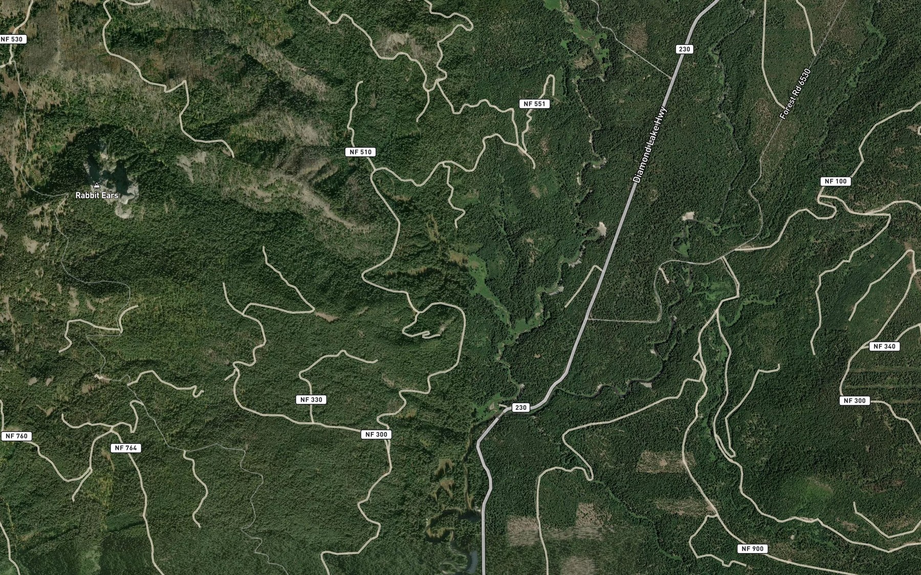 Satellite map of the Rabbitear Creek