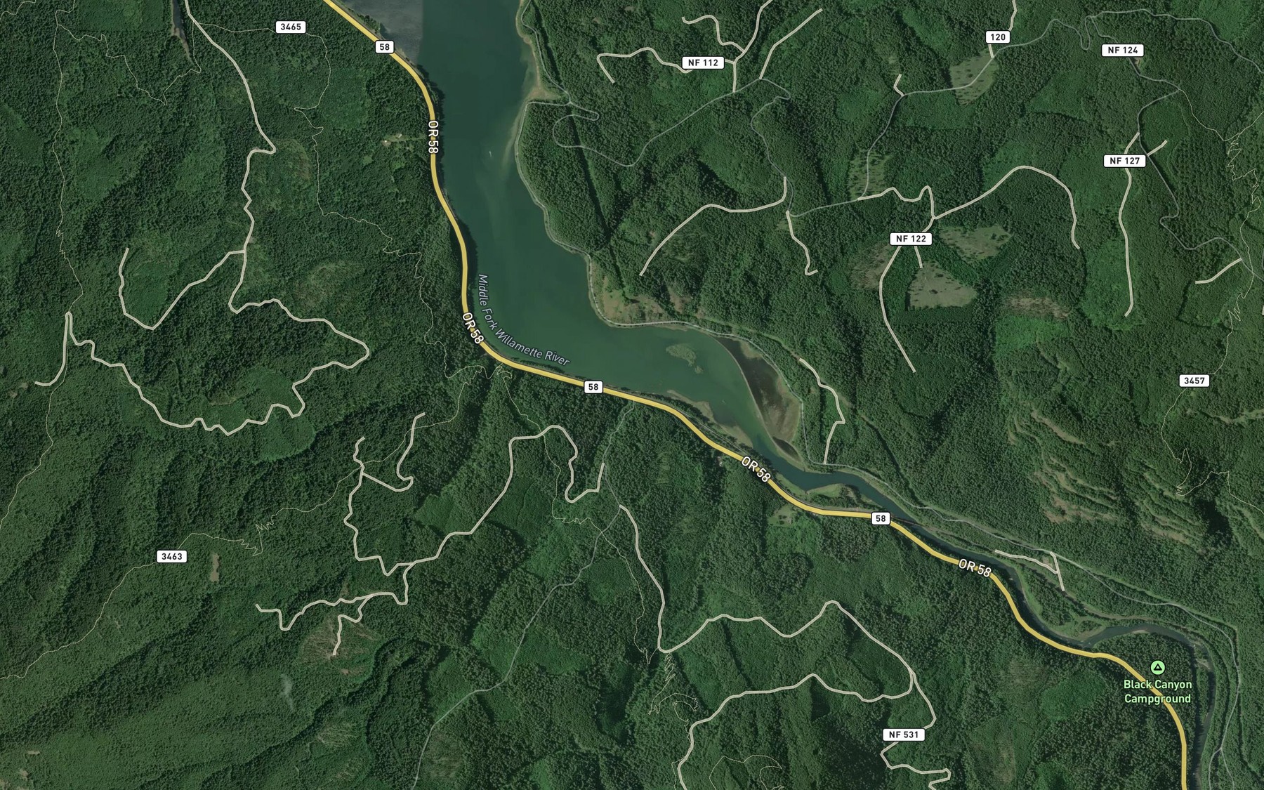 Satellite map of the Schweitzer Creek