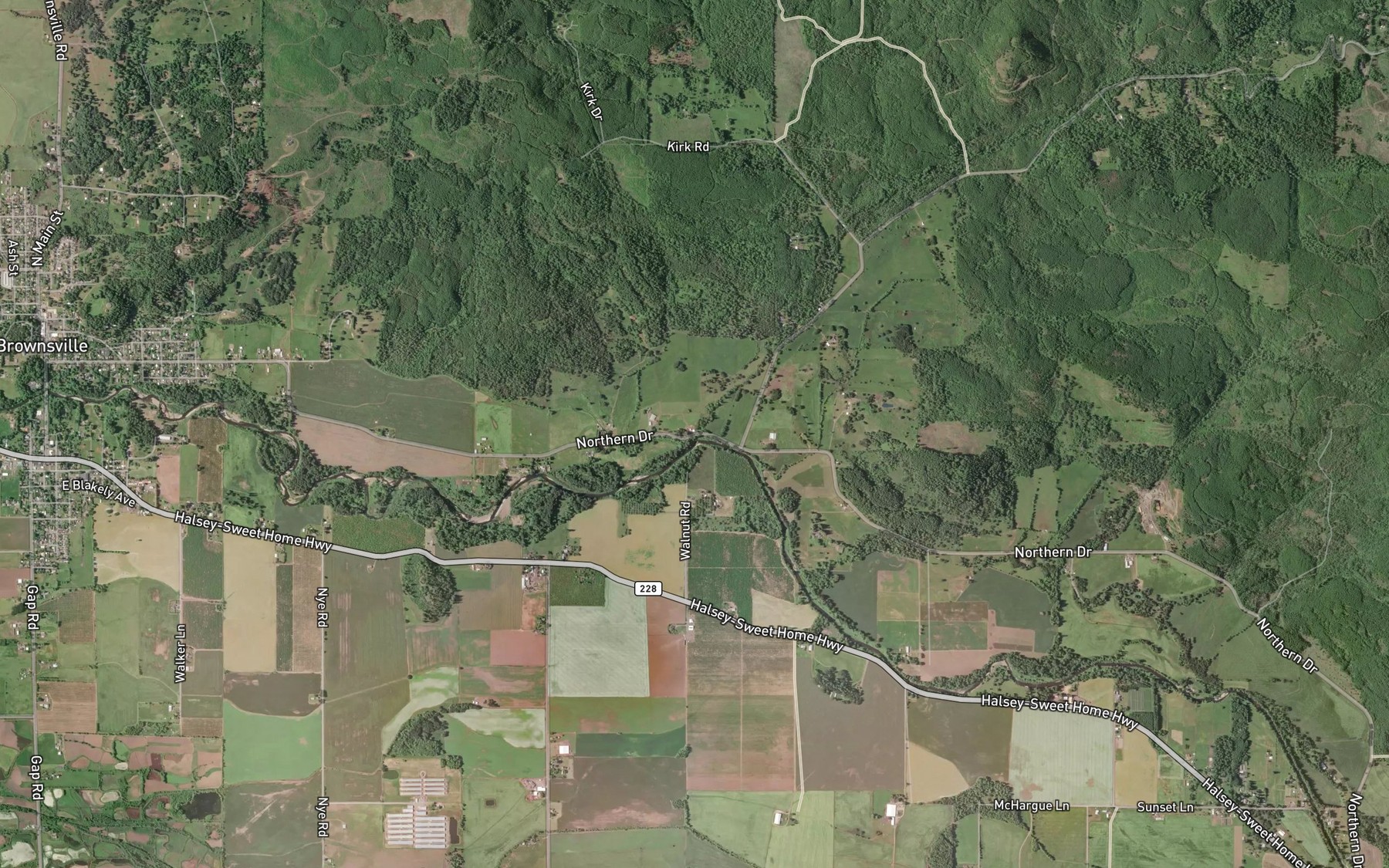 Satellite map of the Warren Creek