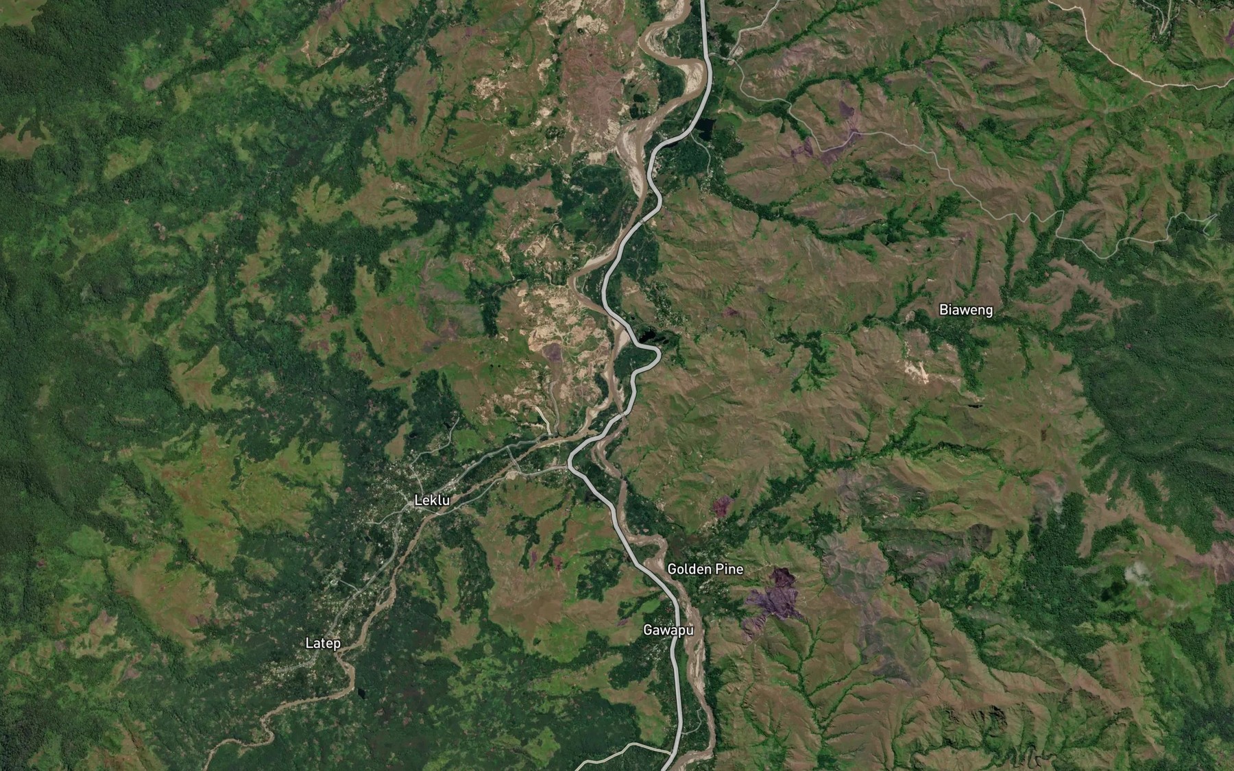Satellite map of the Bulolo River