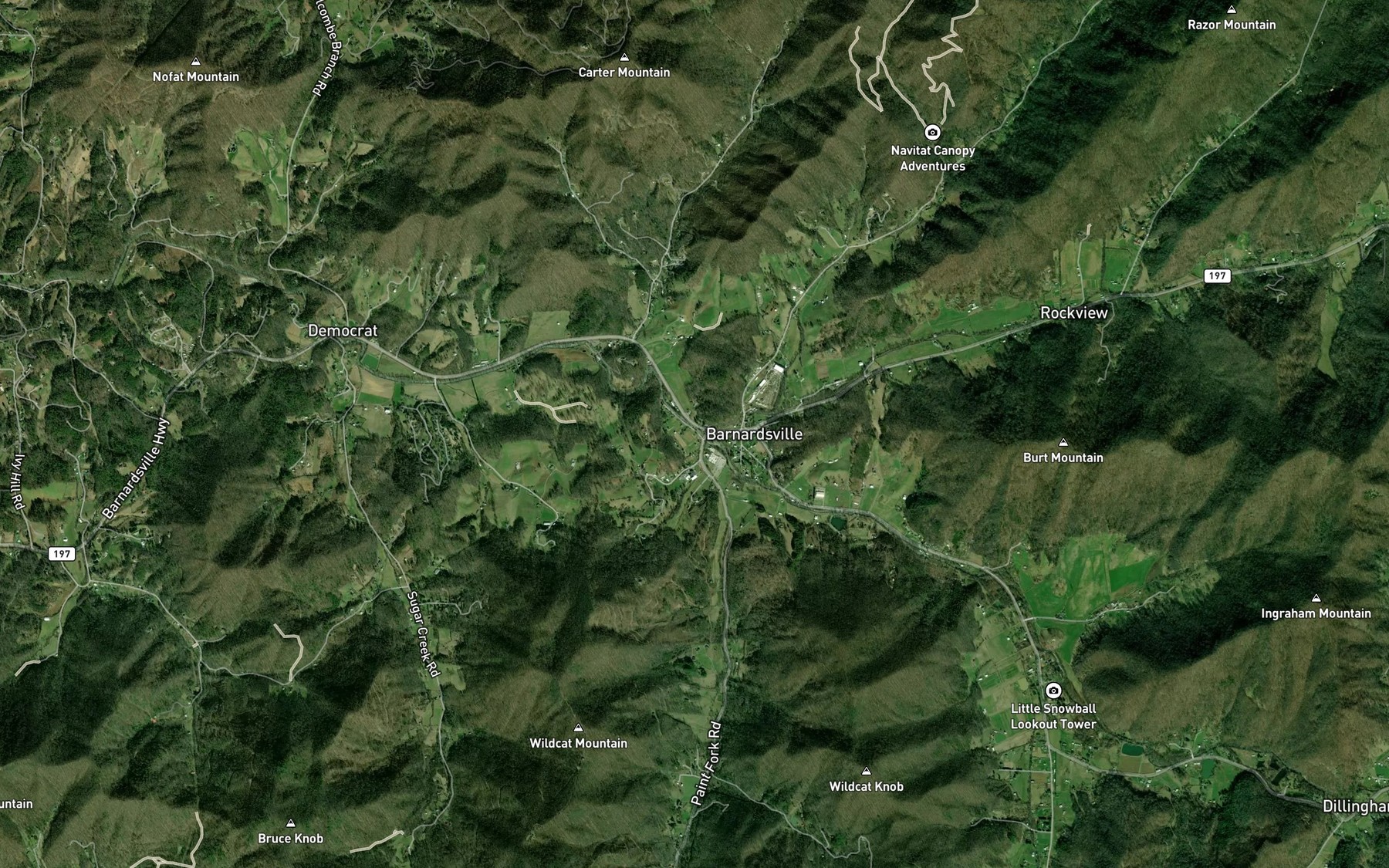 Satellite map of the North Fork Ivy Creek