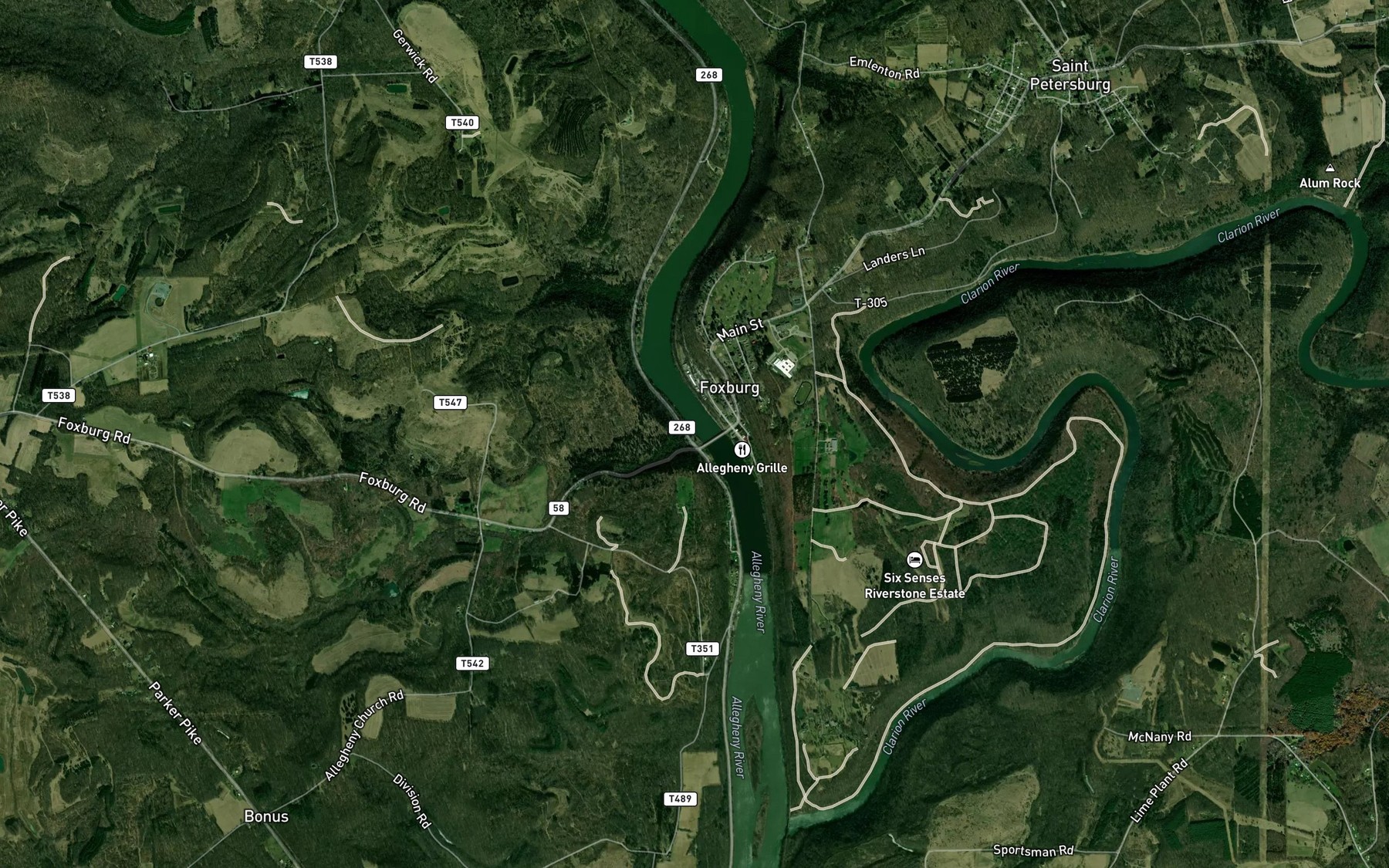 Satellite map of the Fowler Run