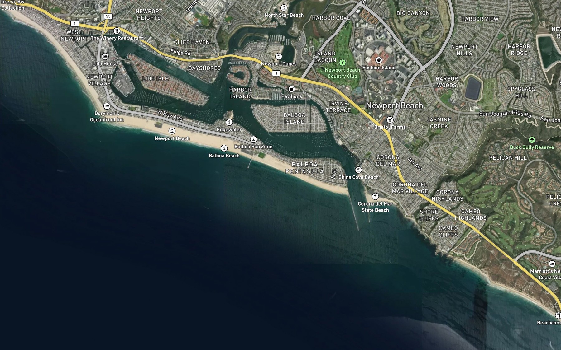 Satellite map of the Beacon Bay