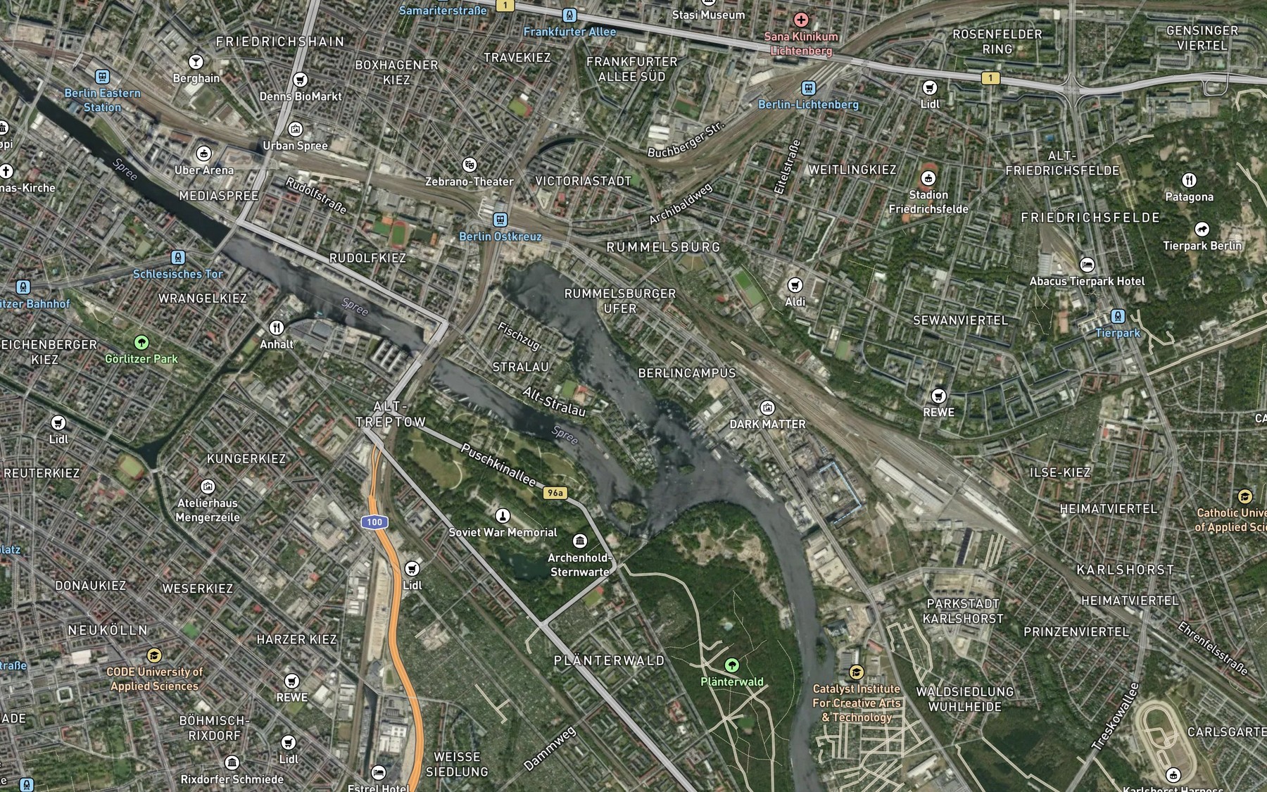 Satellite map of the Rummelsburger See
