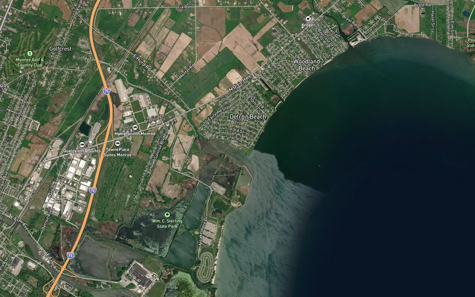 Satellite map of the Sandy Creek