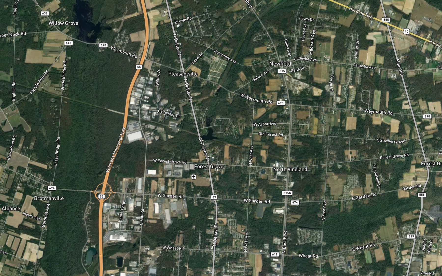 Satellite map of the Hudson Branch