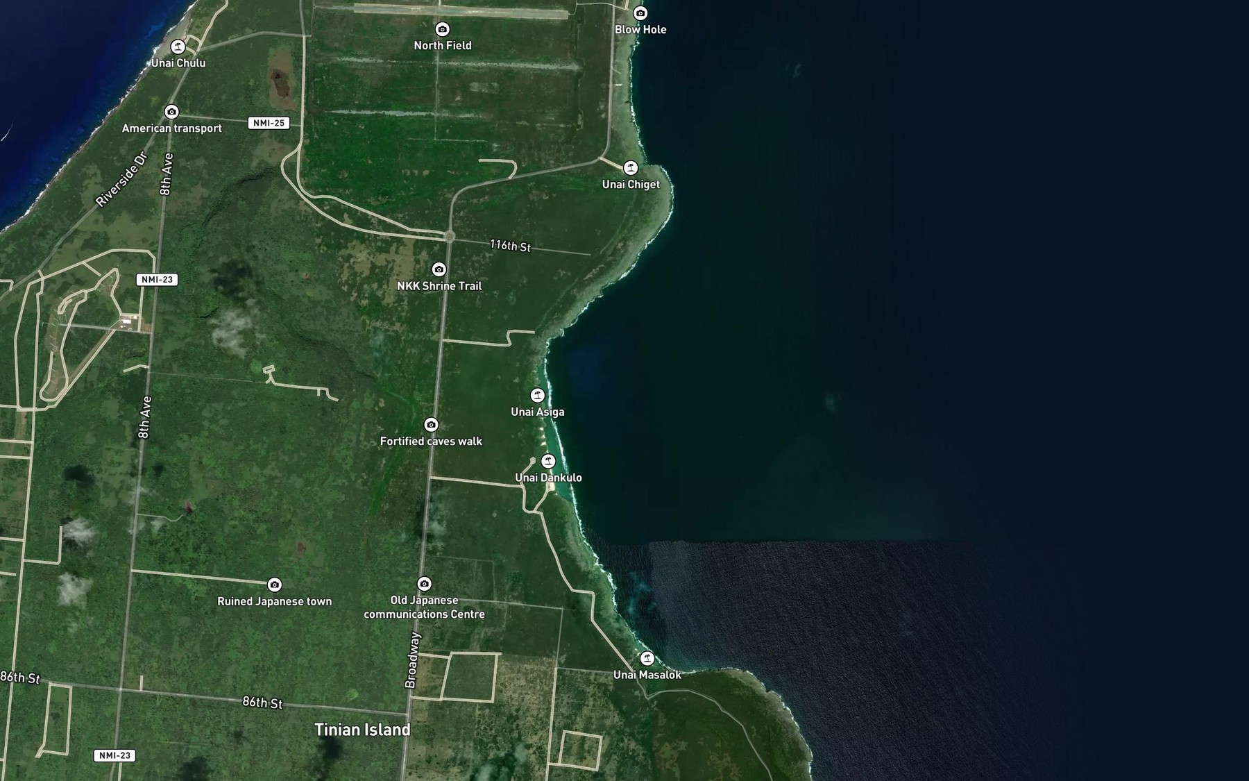 Satellite map of the Asiga Bay - Westerlies Anchorage