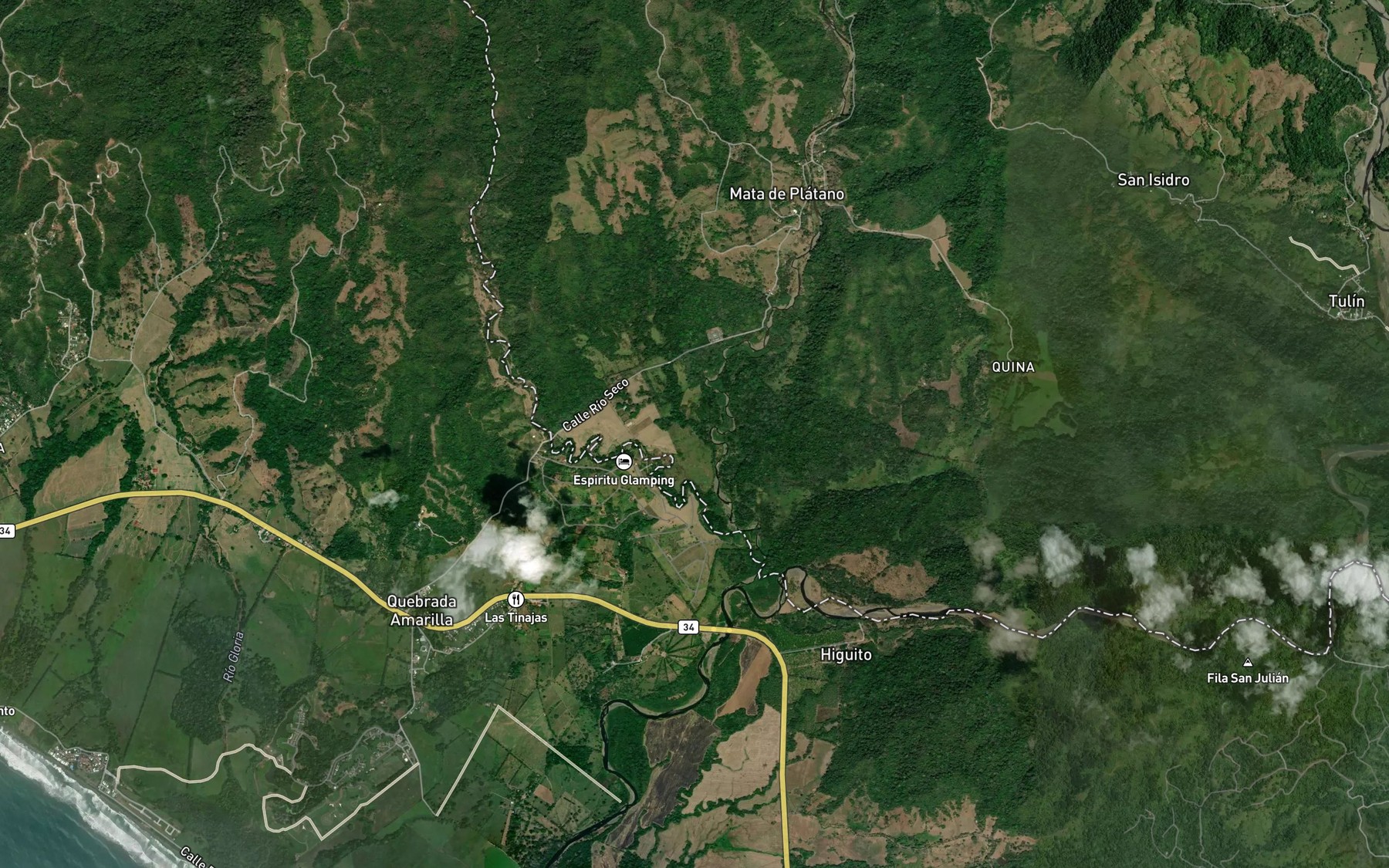 Satellite map of the Quebrada Bijagua