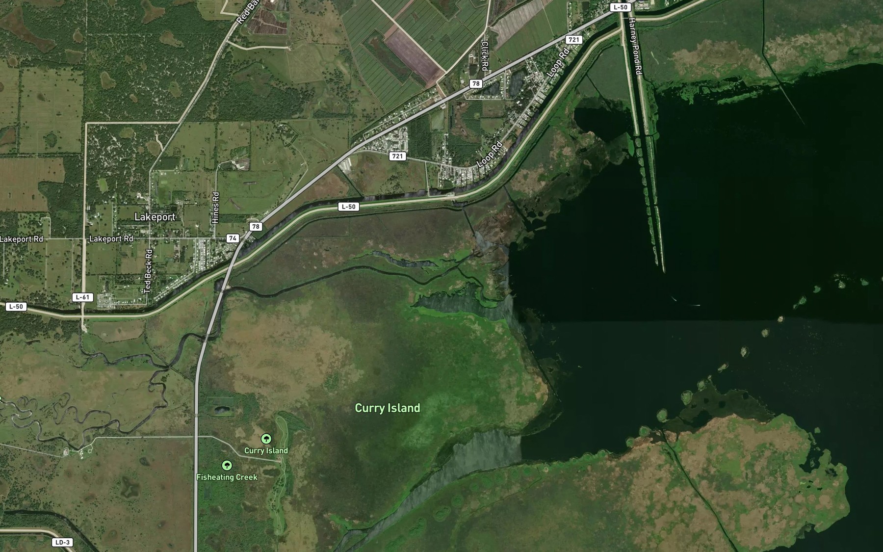 Satellite map of the Fisheating Creek