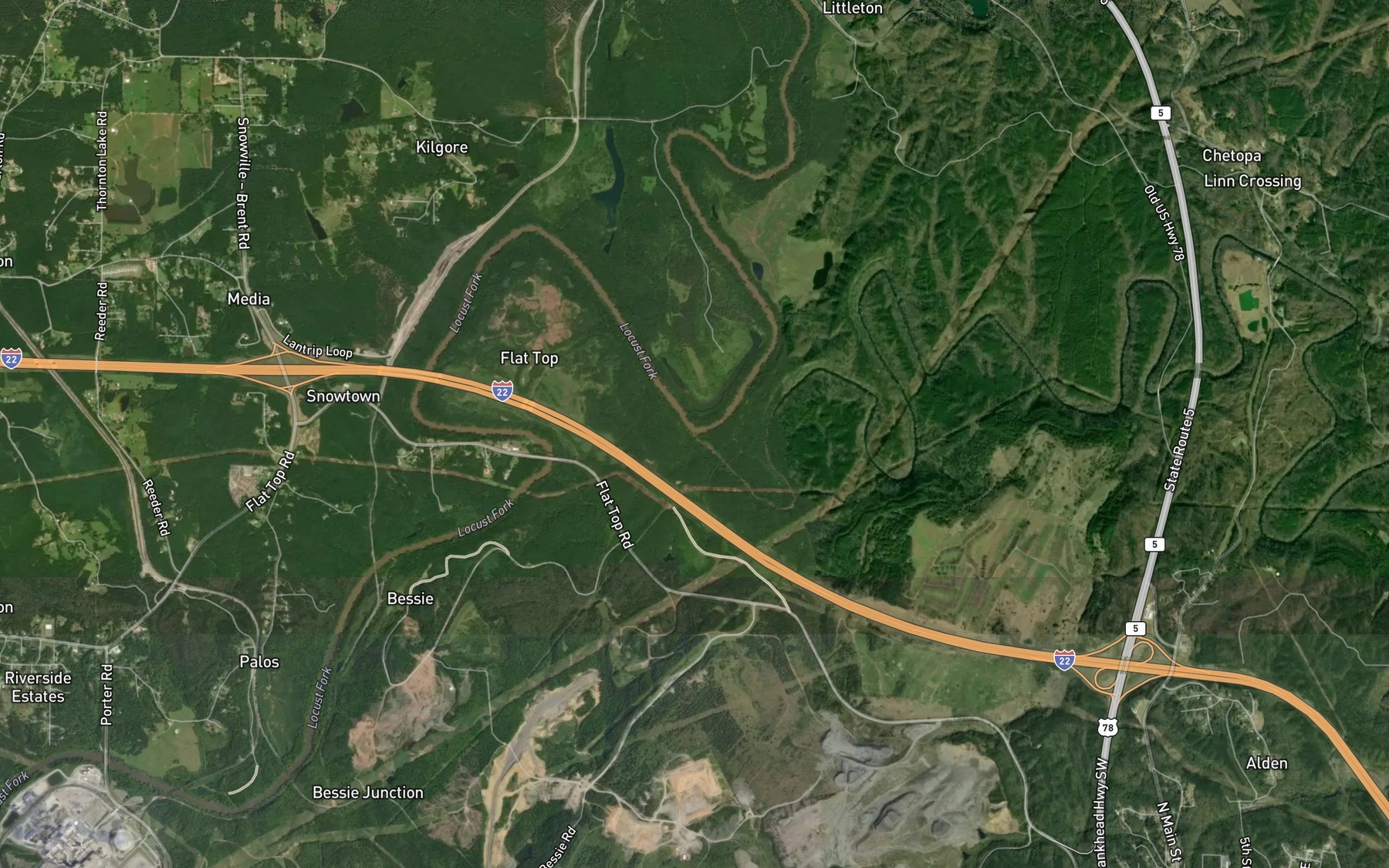 Satellite map of the Fivemile Creek