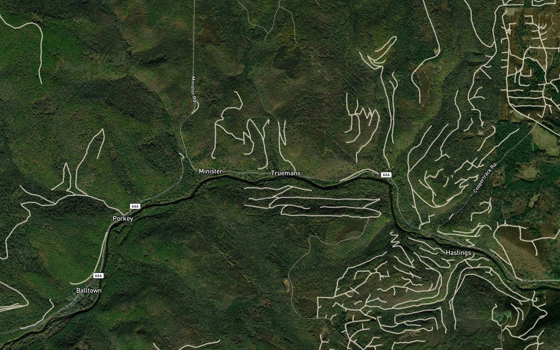 Satellite map of the Fools Creek