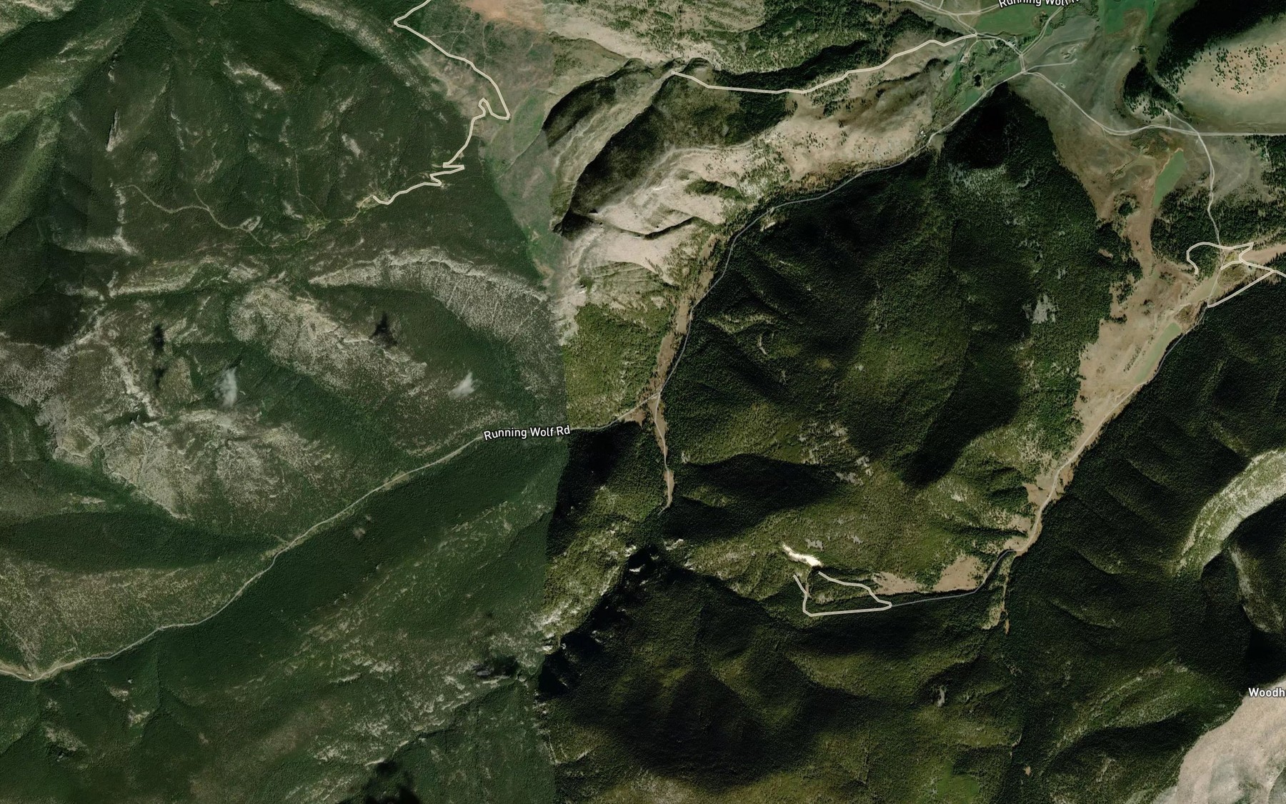 Satellite map of the South Fork Running Wolf Creek