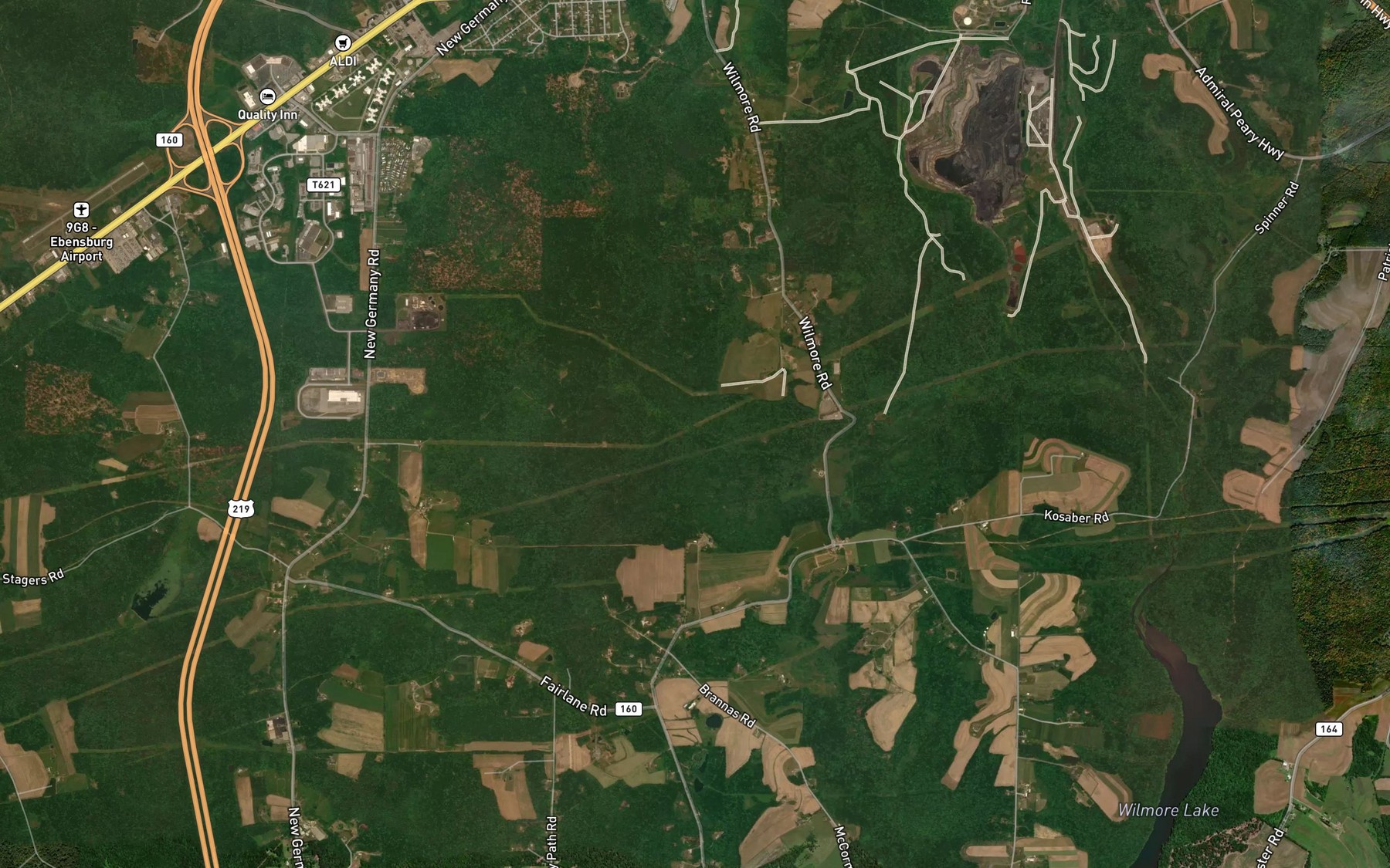 Satellite map of the Roaring Run