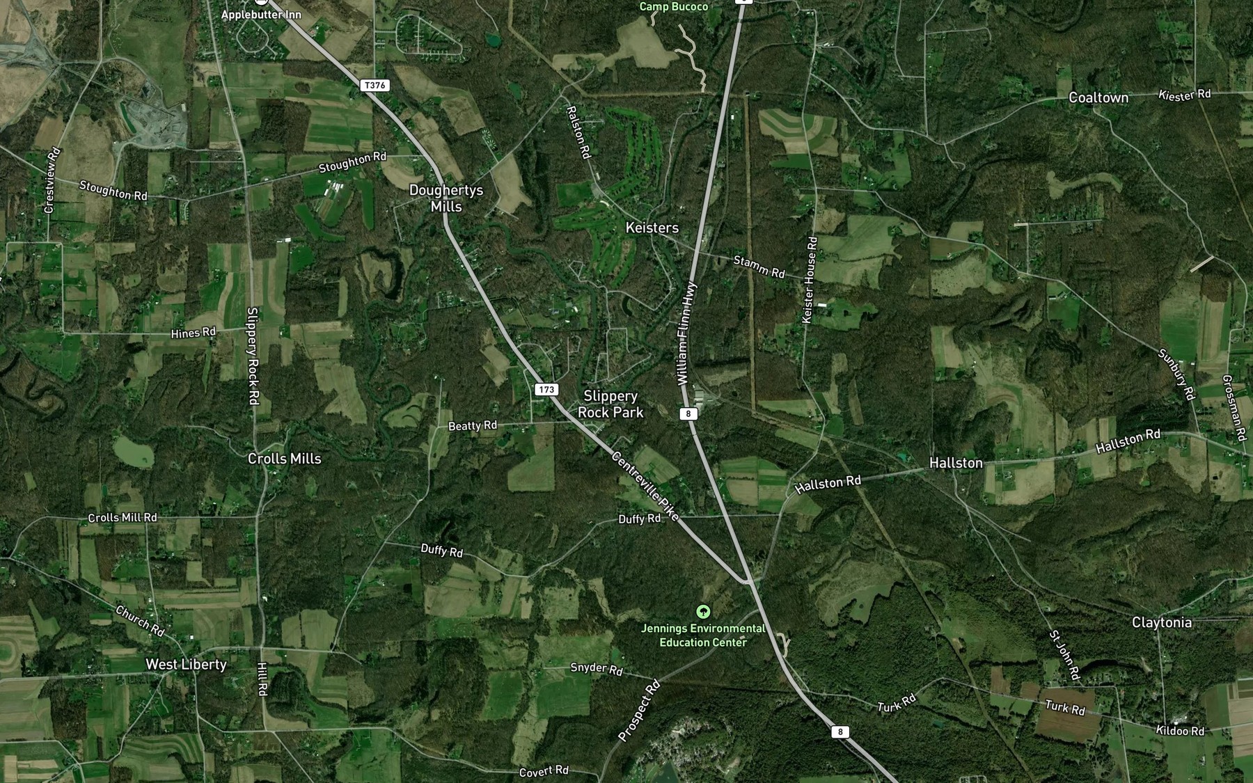 Satellite map of the Glade Run