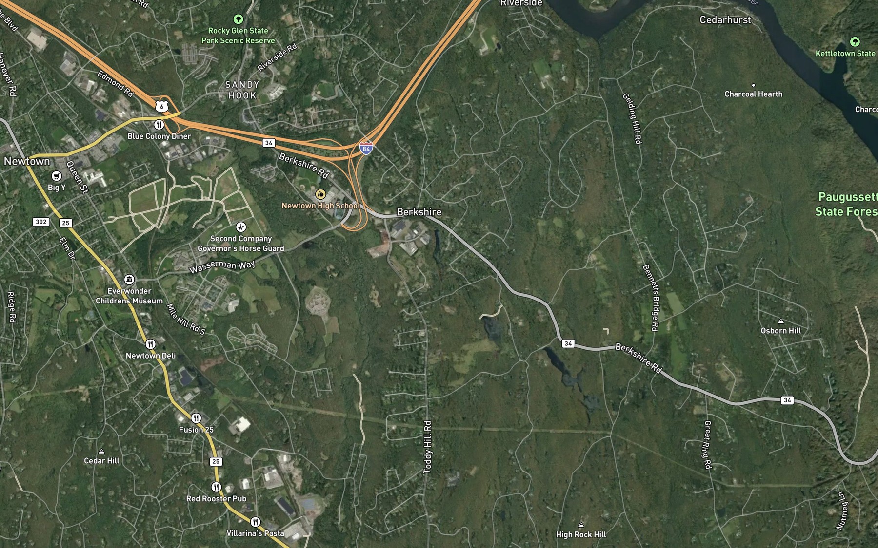 Satellite map of the Keating Pond Brook