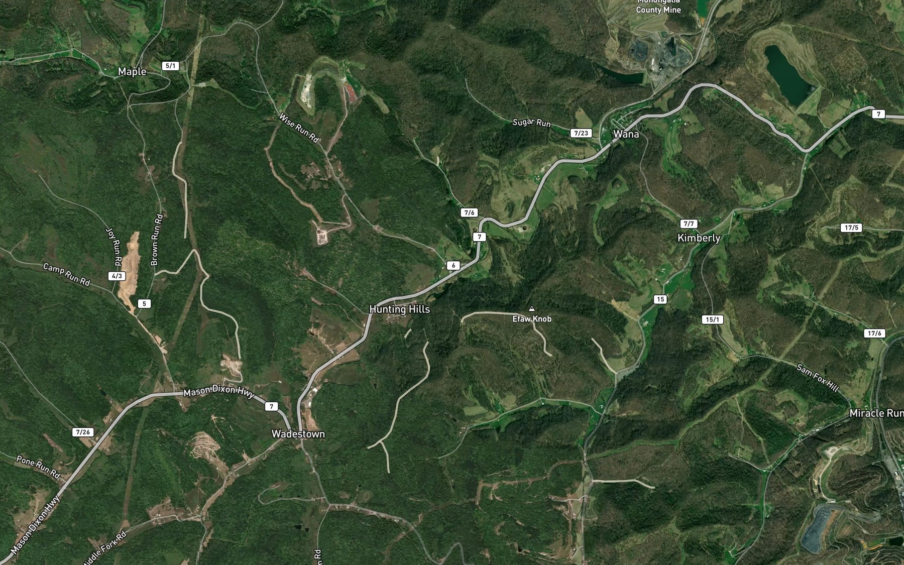 Satellite map of the Wise Run