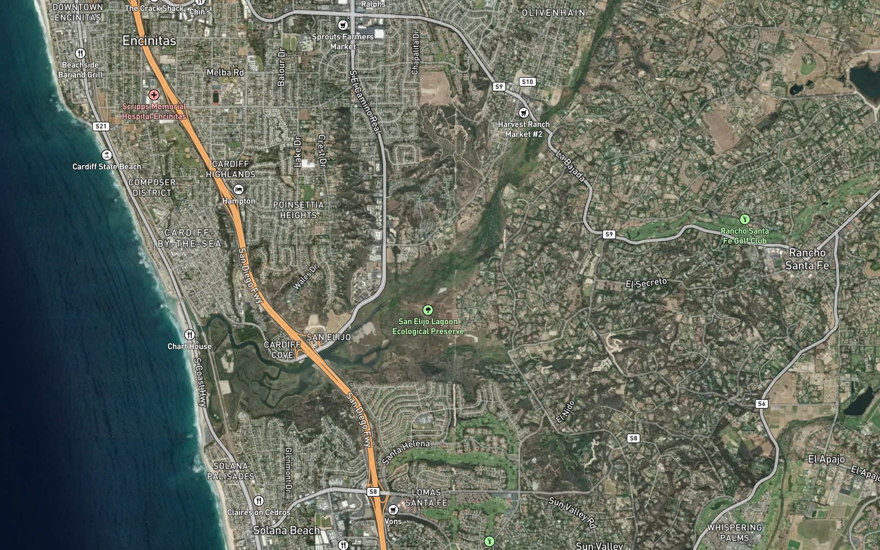Satellite map of the Escondido Creek