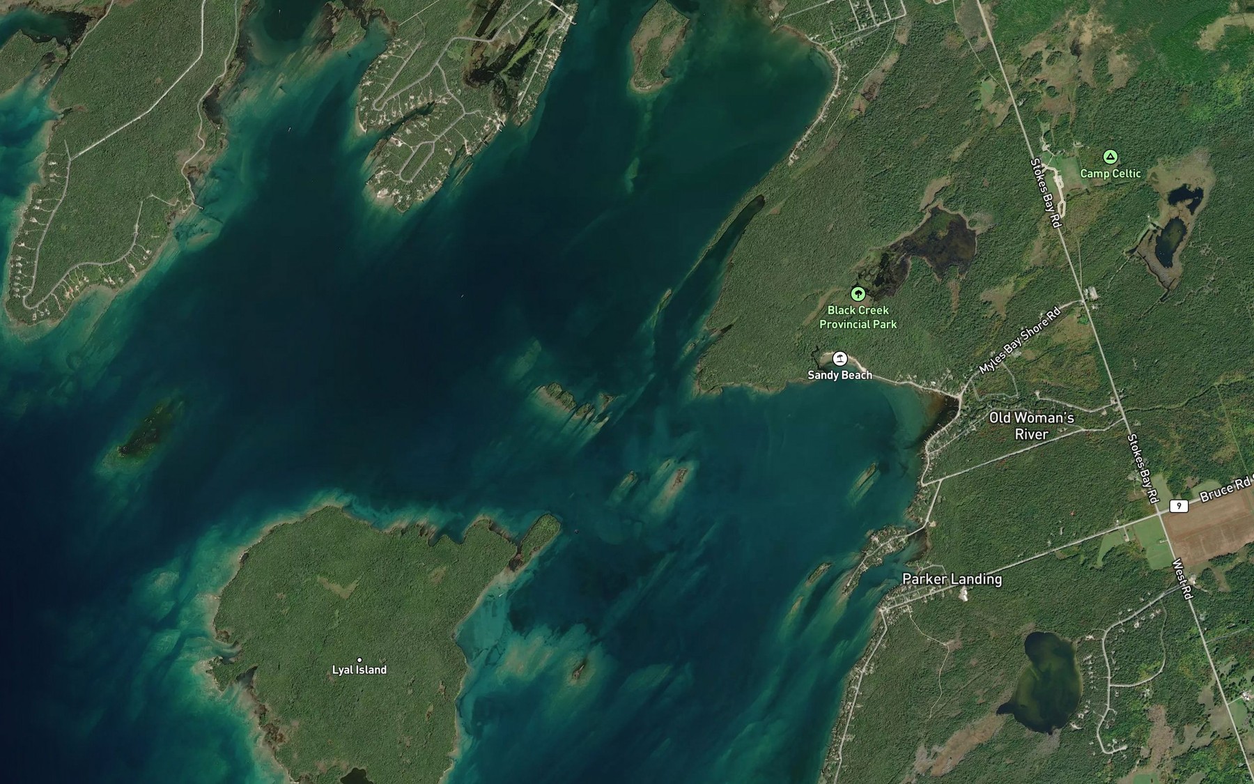 Satellite map of the Stokes Bay