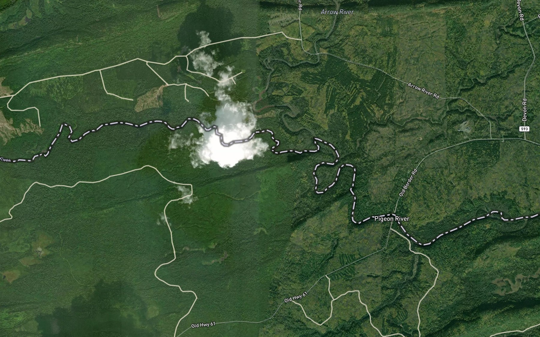 Satellite map of the Arrow River
