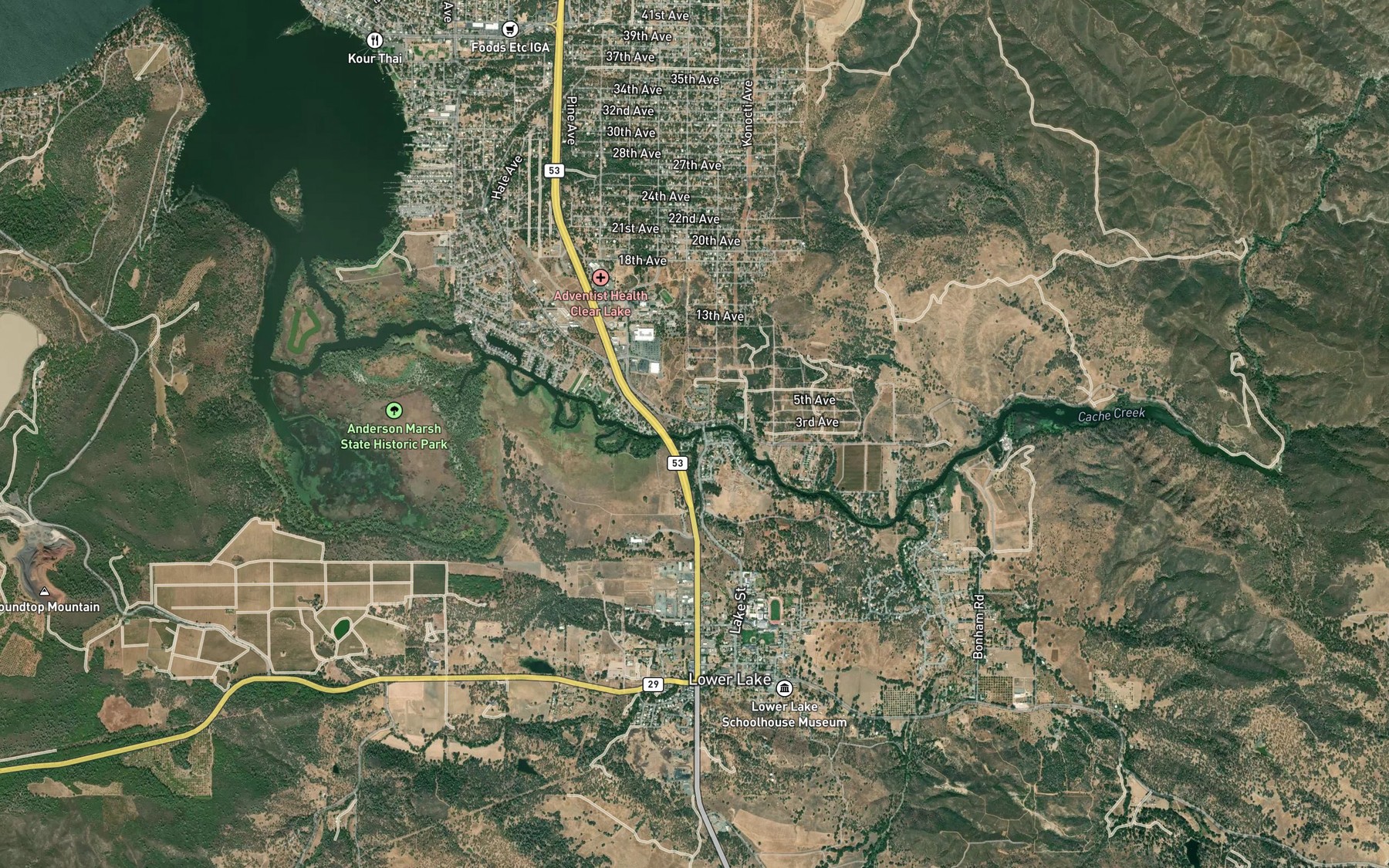 Satellite map of the Seigler Canyon Creek