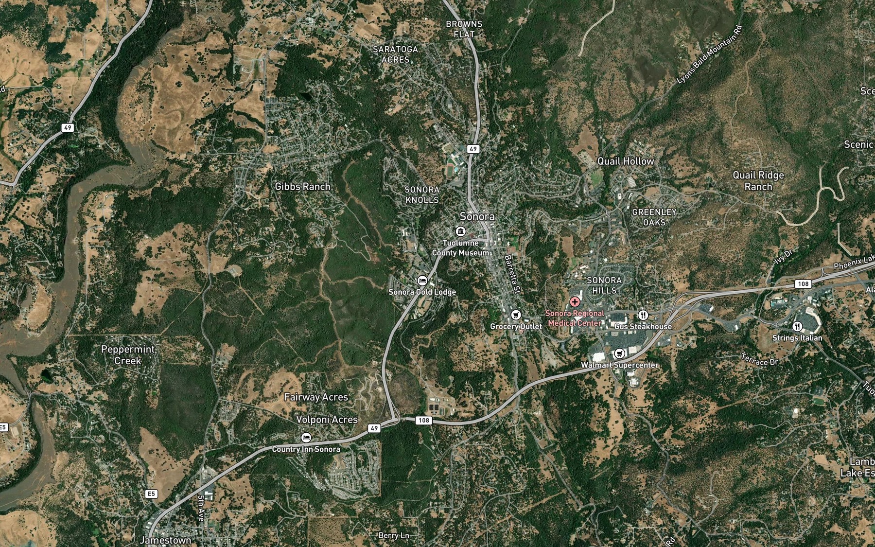 Satellite map of the Sonora Creek