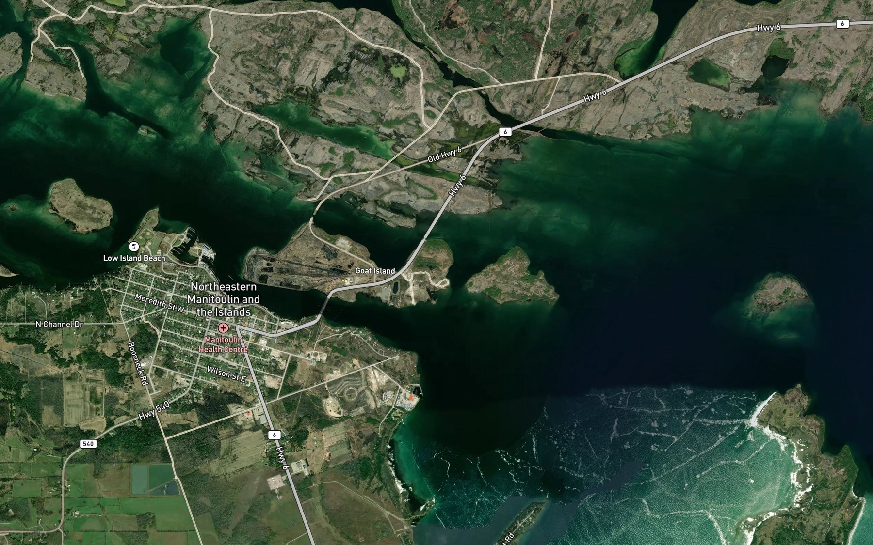 Satellite map of the Goat Island Channel