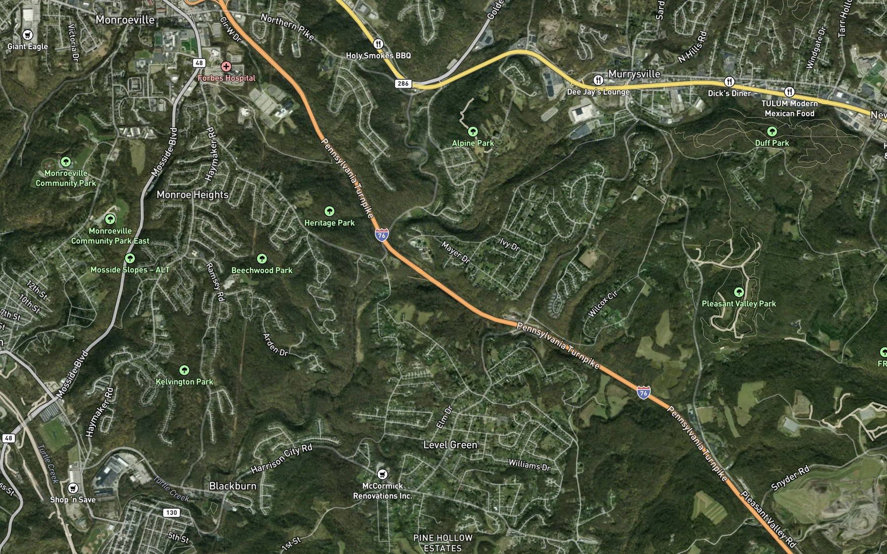 Satellite map of the Lyons Run