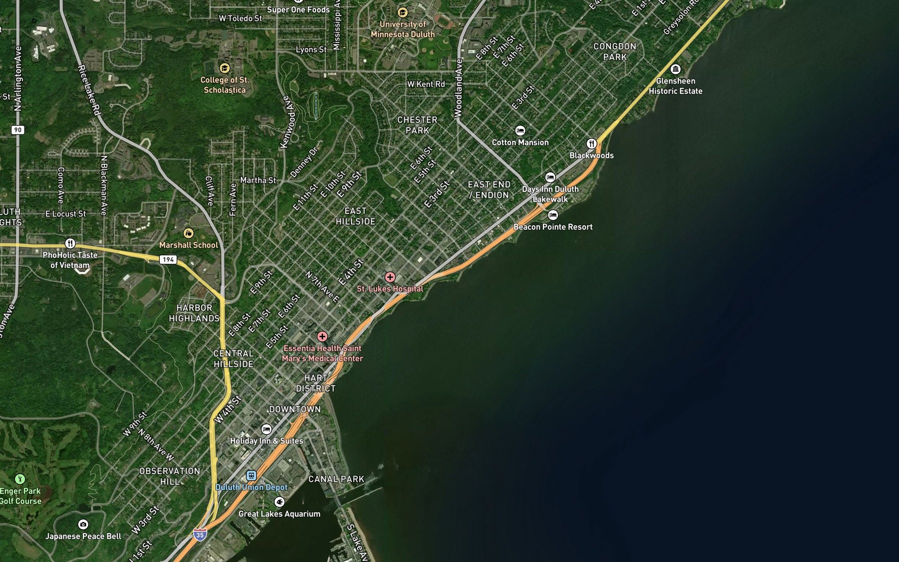 Satellite map of the Chester Creek