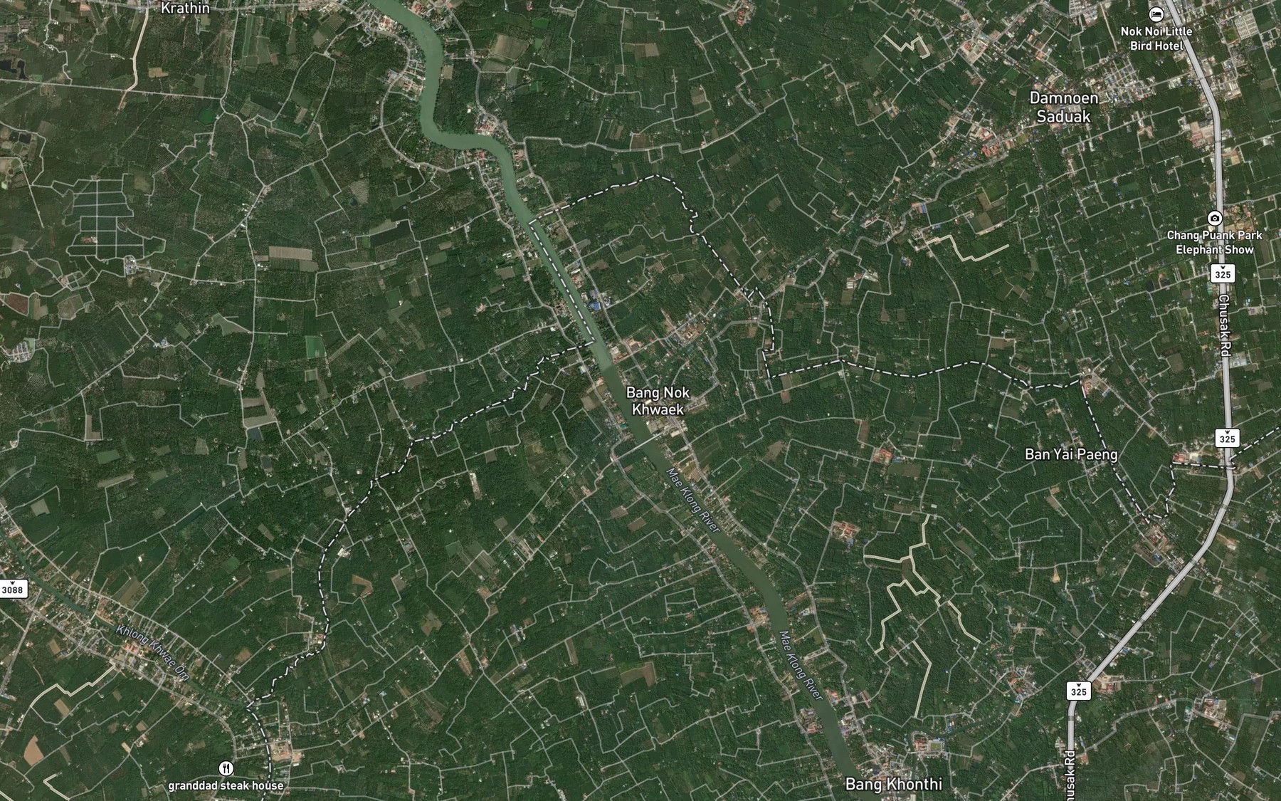 Satellite map of the Khlong Damnoen Saduak