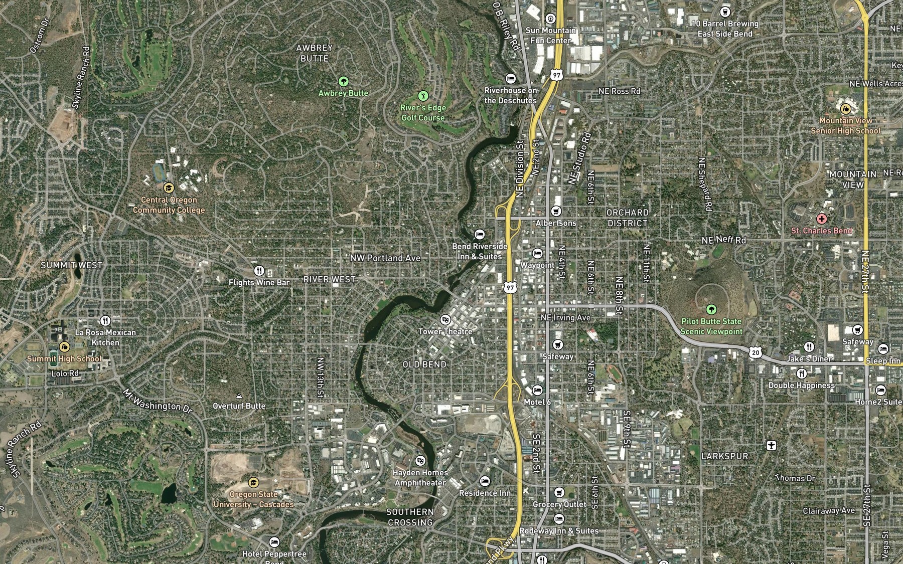 Satellite map of the Mirror Pond