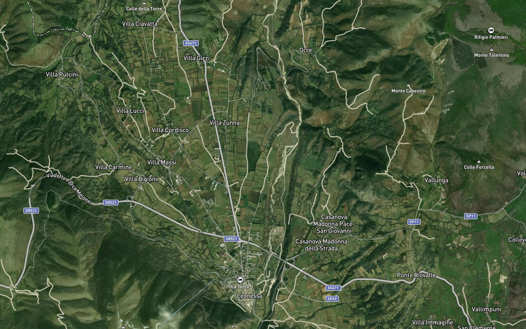 Satellite map of the Torrente Vallelunga