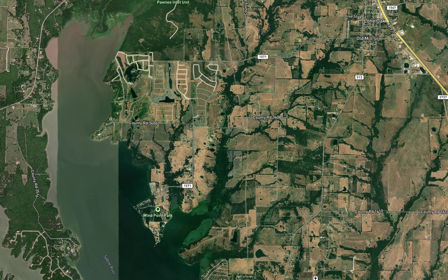 Satellite map of the Pecan Branch