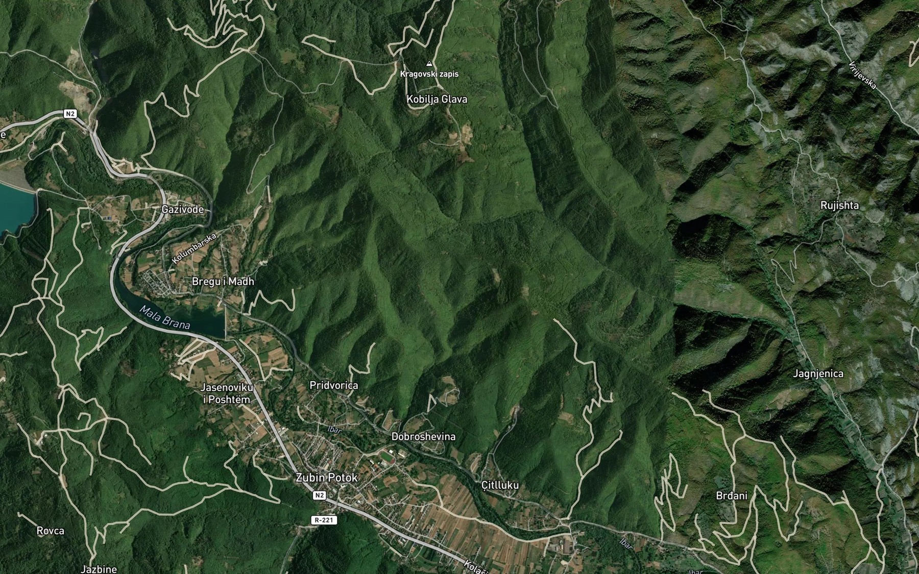 Satellite map of the Uji i Bardhe
