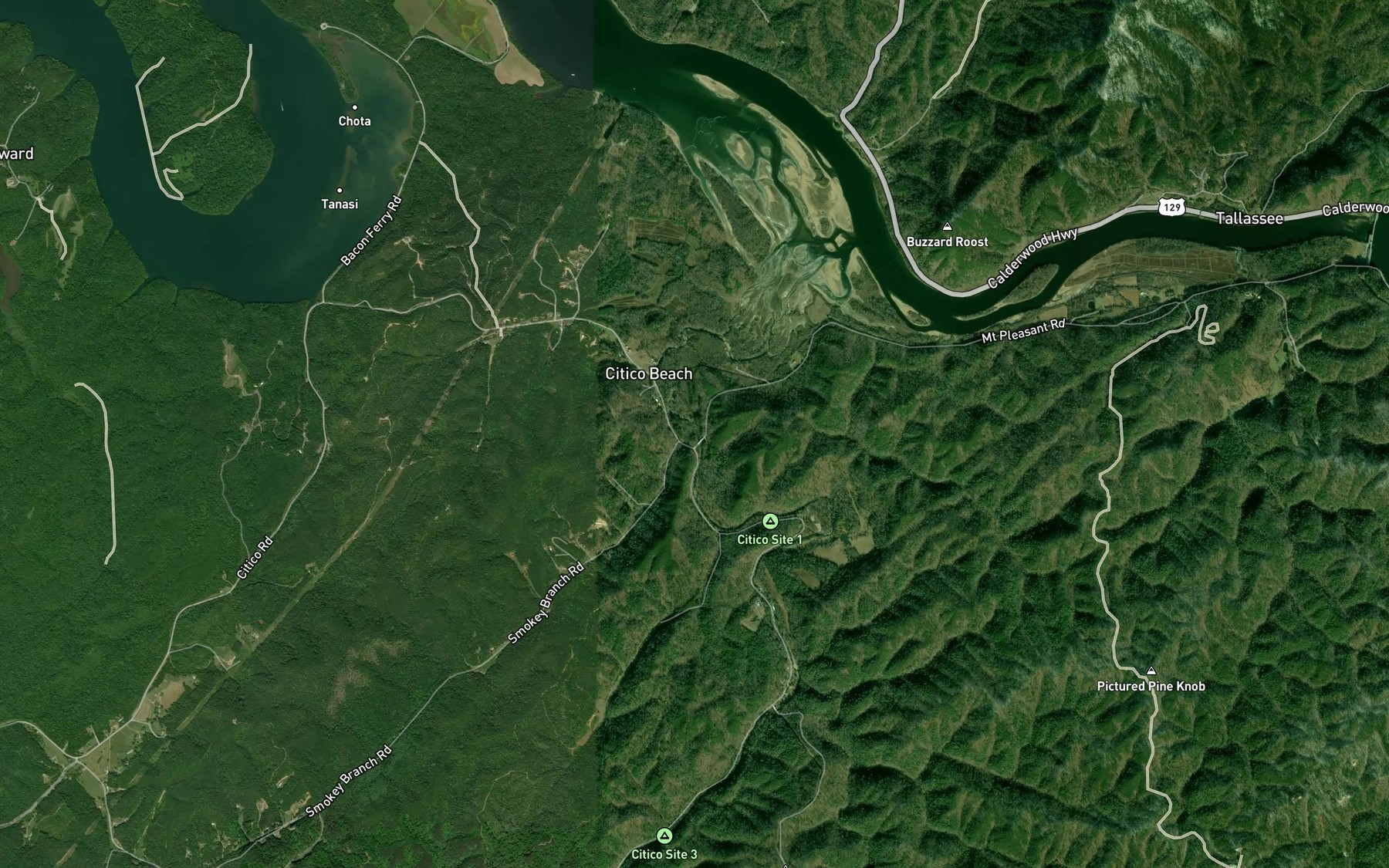 Satellite map of the Smoky Branch