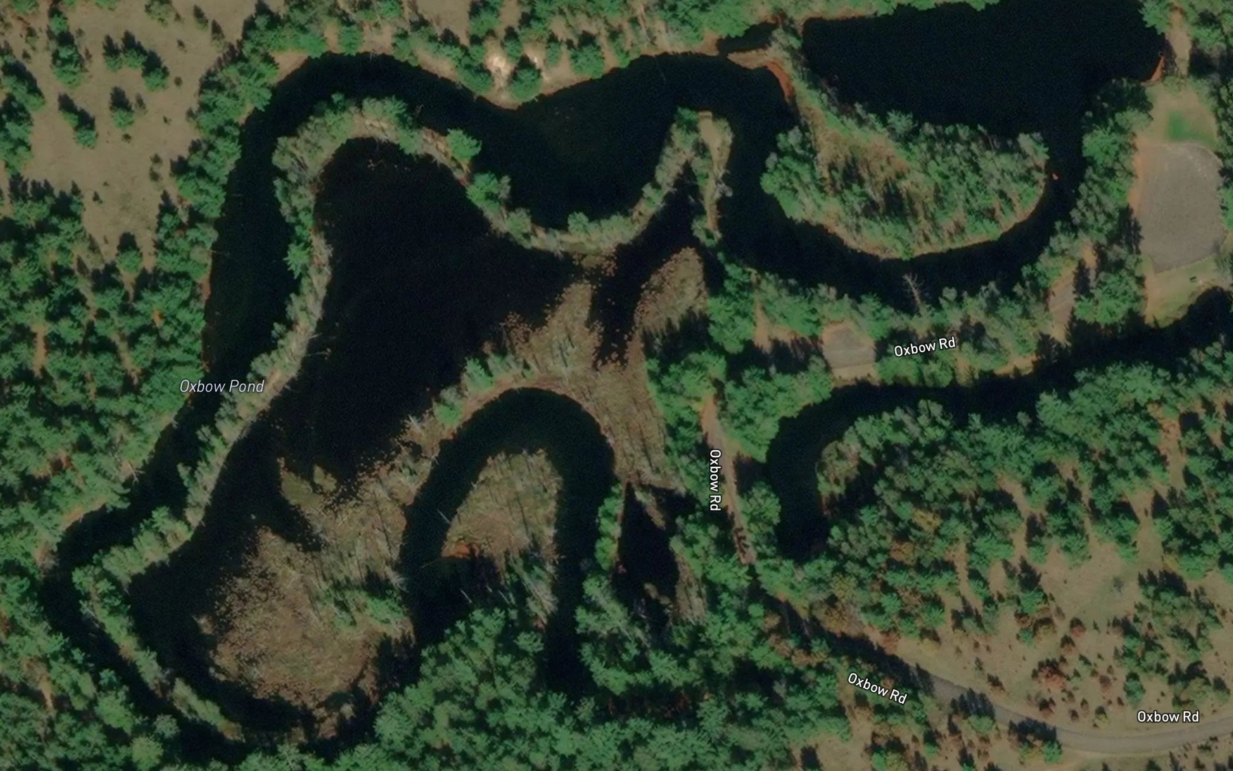 Satellite map of the Oxbow Pond